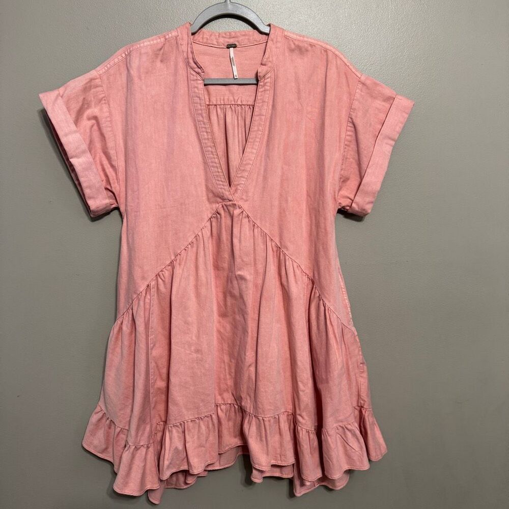 Free People Agnes Denim Mini Dress pink size XS - Picture 2 of 7